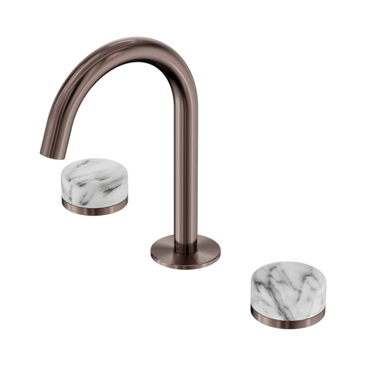 Serenity Basin Set Arc Spout With Arabescato Corchia Handle Brushed Bronze