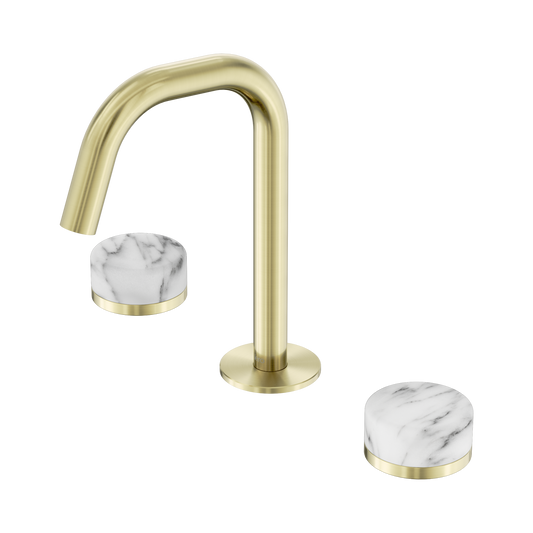Serenity Basin Set Edge Spout With Arabescato Corchia Handle Brushed Gold