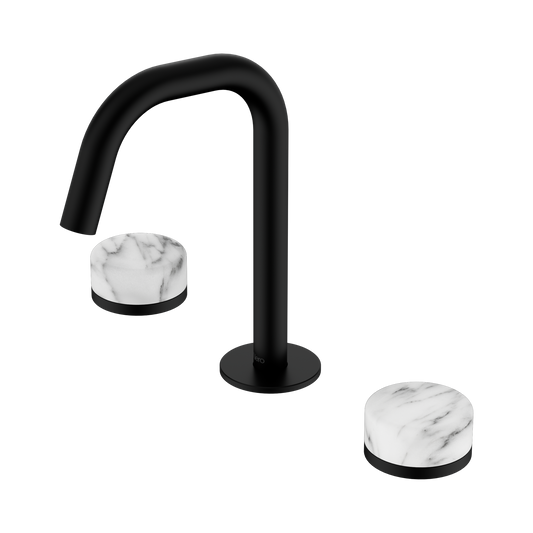 Serenity Basin Set Edge Spout With Arabescato Corchia Handle Matte Black
