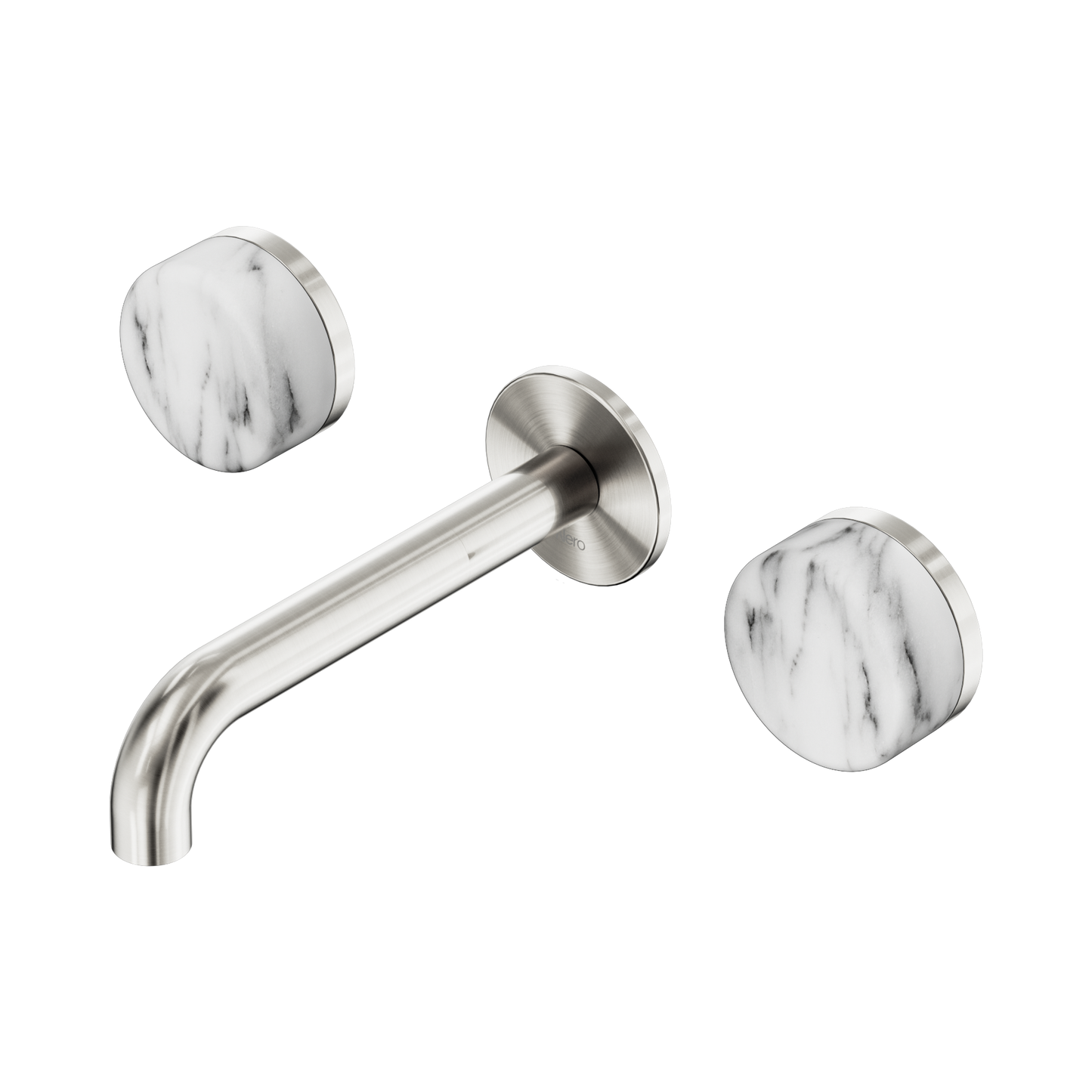 Serenity Wall Basin Set 160mm Spout With Arabescato Corchia Handle Brushed Nickel