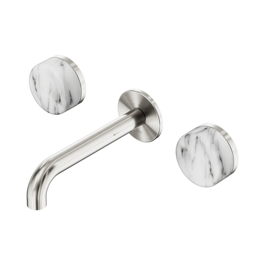 Serenity Wall Basin Set 160mm Spout With Arabescato Corchia Handle Brushed Nickel