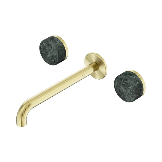 Serenity Wall Basin Set 220mm Spout With Verde Alpi Handle Brushed Gold