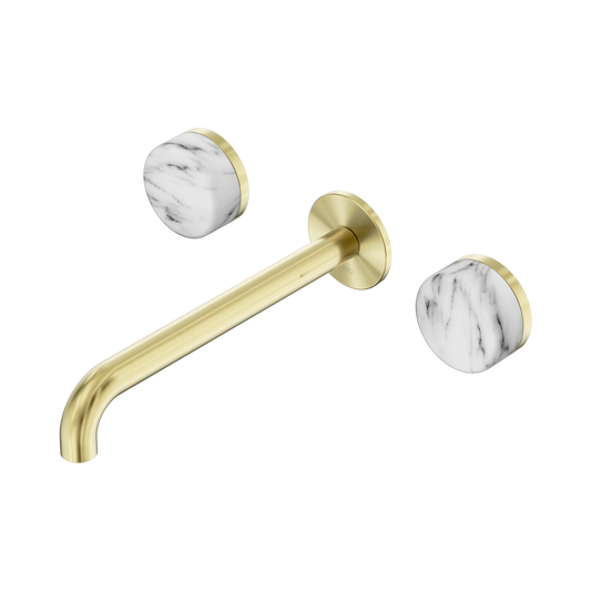 Serenity Wall Basin Set 220mm Spout With Arabescato Corchia Handle Brushed Gold