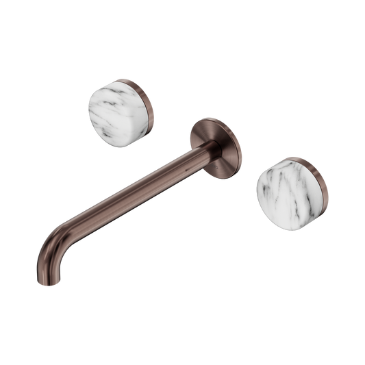 Serenity Wall Basin Set 220mm Spout With Arabescato Corchia Handle Brushed Bronze