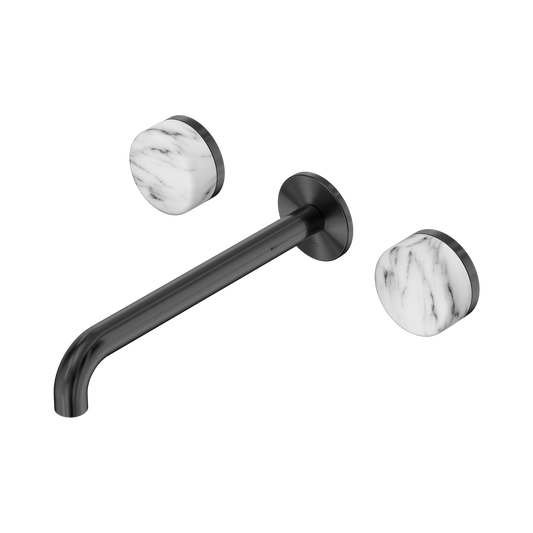 Serenity Wall Basin Set 220mm Spout With Arabescato Corchia Handle Gun Metal