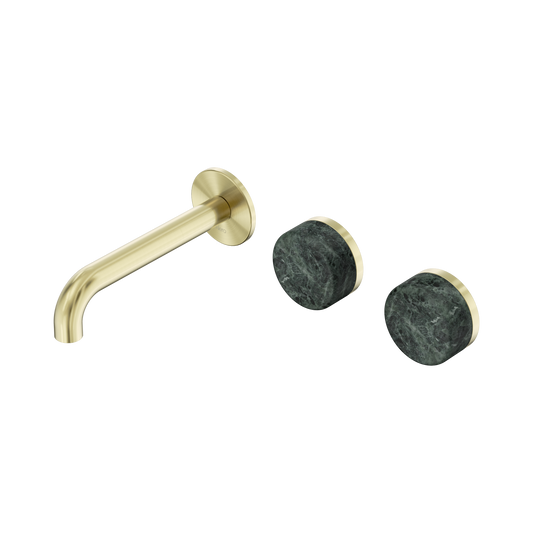 Serenity Wall Basin Set 160mm Offset Spout With Verde Alpi Handle Brushed Gold