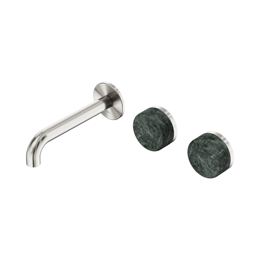 Serenity Wall Basin Set 160mm Offset Spout With Verde Alpi Handle Brushed Nickel