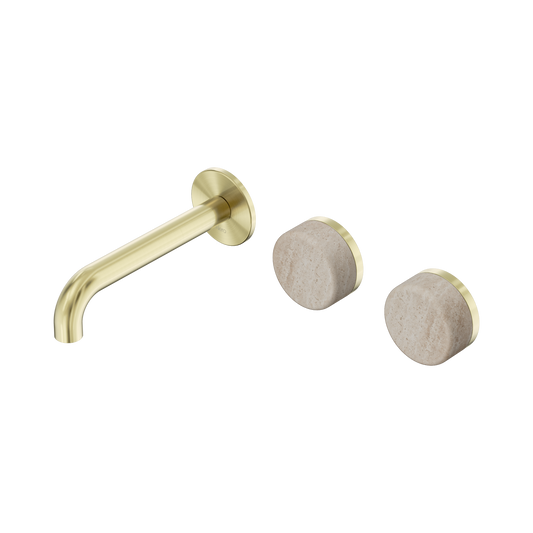 Nero Serenity 24D055BG Wall Basin Set 160mm Offset Spout With Rome Travertine Handle Brushed  5 Star / 5LPM