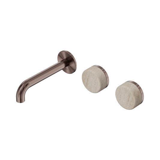 Serenity Wall Basin Set 160mm Offset Spout With Rome Travertine Handle Brushed Bronze