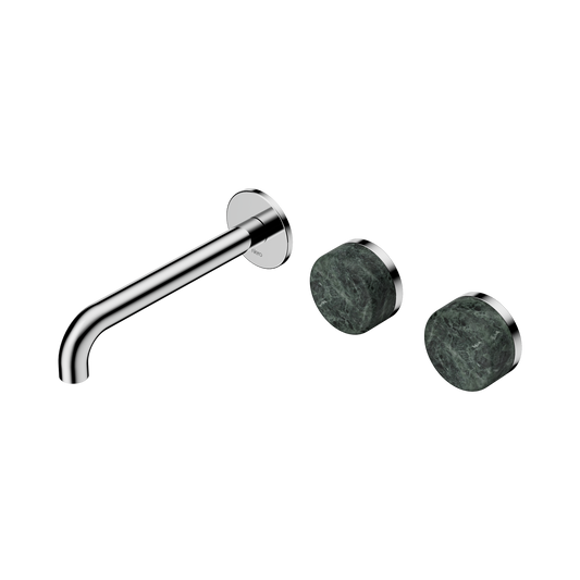 Serenity Wall Basin Set 185mm Offset Spout With Verde Alpi Handle Chrome