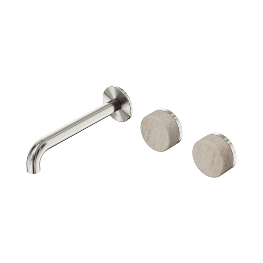 Serenity Wall Basin Set 185mm Offset Spout With Rome Travertine Handle Brushed Nickel