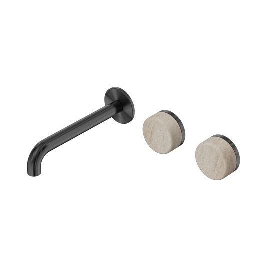 Serenity Wall Basin Set 185mm Offset Spout With Rome Travertine Handle Gun Metal