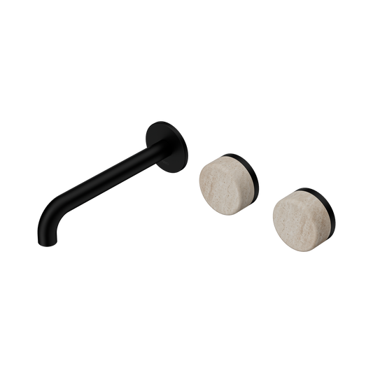 Serenity Wall Basin Set 185mm Offset Spout With Rome Travertine Handle Matte Black