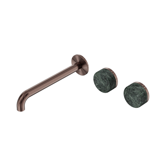 Serenity Wall Basin Set 220mm Offset Spout With Verde Alpi Handle Brushed Bronze