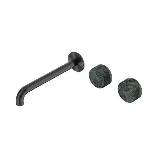 Serenity Wall Basin Set 220mm Offset Spout With Verde Alpi Handle Gun Metal