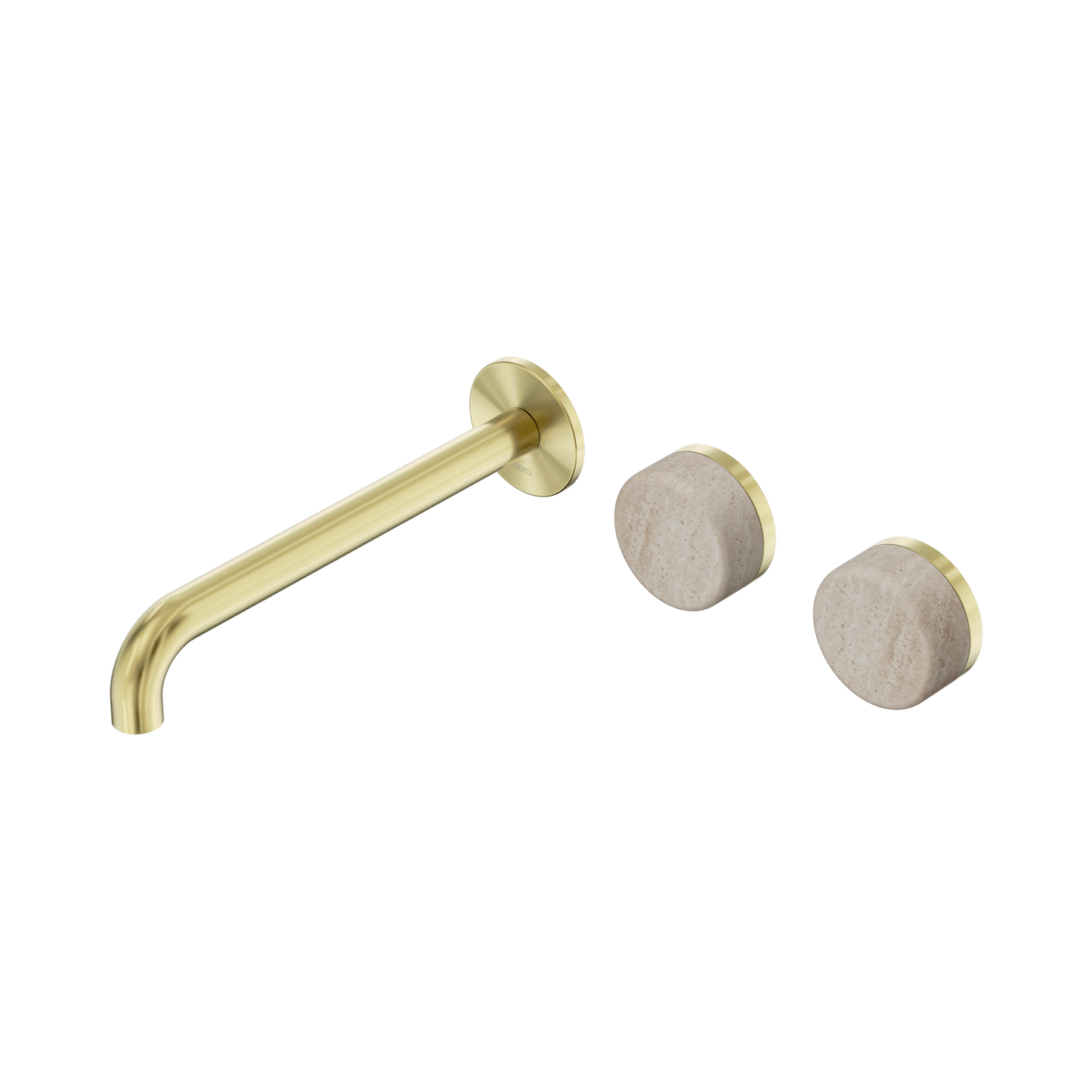 Serenity Wall Basin Set 220mm Offset Spout With Rome Travertine Handle Brushed Gold