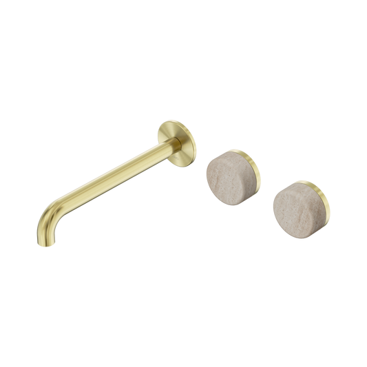 Nero Serenity 24D067BG Wall Basin Set 220mm Offset Spout With Rome Travertine Handle Brushed  5 Star / 5LPM