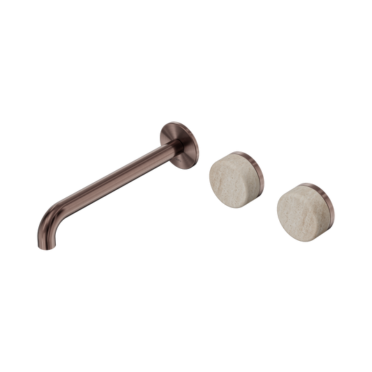 Serenity Wall Basin Set 220mm Offset Spout With Rome Travertine Handle Brushed Bronze