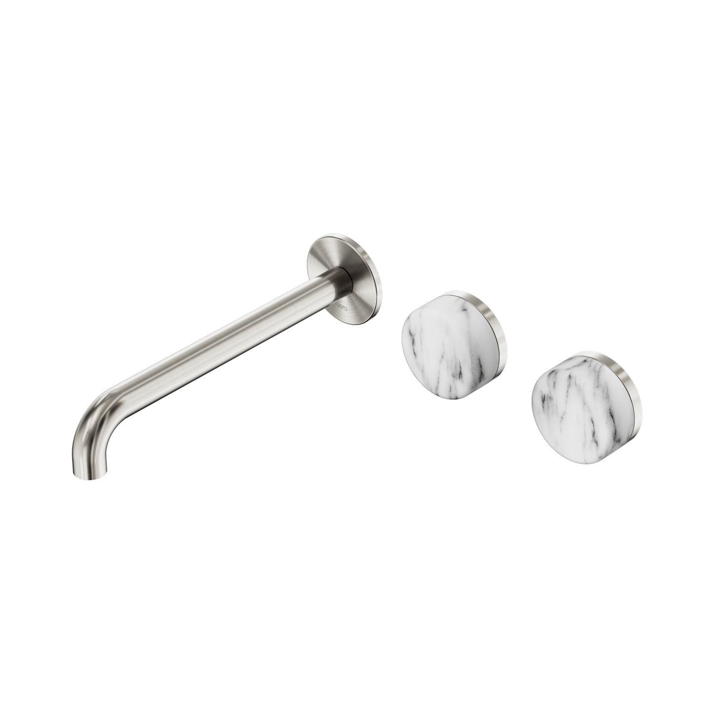 Serenity Wall Basin Set 220mm Offset Spout With Arabescato Corchia Handle Brushed Nickel