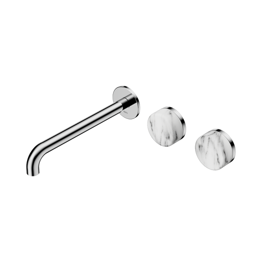 Serenity Wall Basin Set 220mm Offset Spout With Arabescato Corchia Handle Chrome