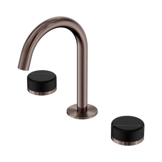 Serenity Basin Set Arc Spout With Marquina Black Handle Brushed Bronze