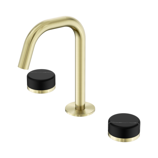 Serenity Basin Set Edge Spout With Marquina Black Handle Brushed Gold