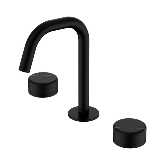Serenity Basin Set Edge Spout With Marquina Black Handle Matte Black