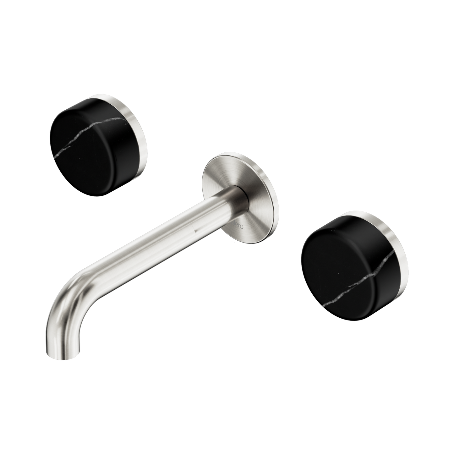 Serenity Wall Basin Set 160mm Spout With Marquina Black Handle Brushed Nickel