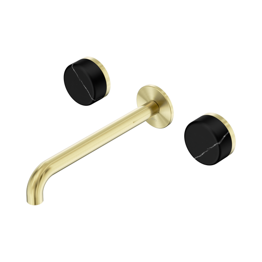 Serenity Wall Basin Set 220mm Spout With Marquina Black Handle Brushed Gold