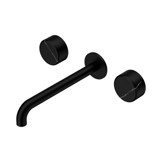 Serenity Wall Basin Set 220mm Spout With Marquina Black Handle Matte Black