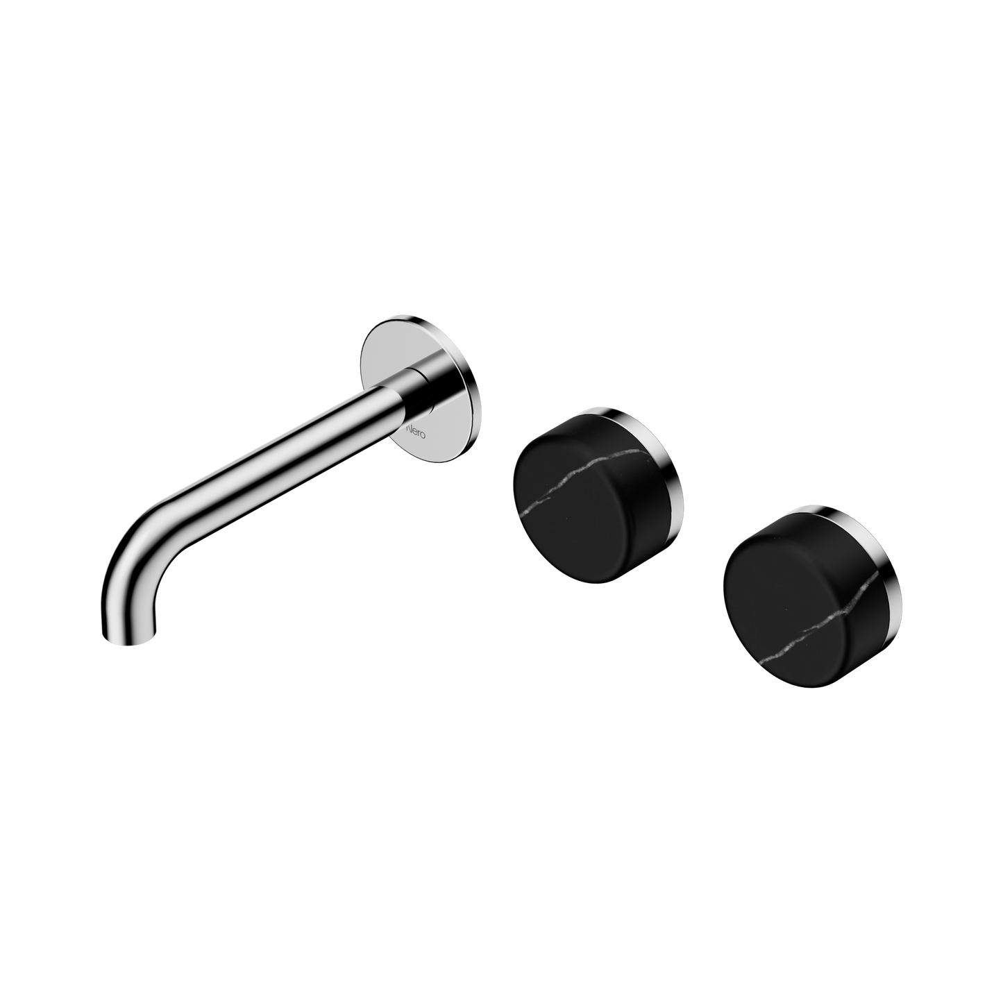 Serenity Wall Basin Set 160mm Offset Spout With Marquina Black Handle Chrome