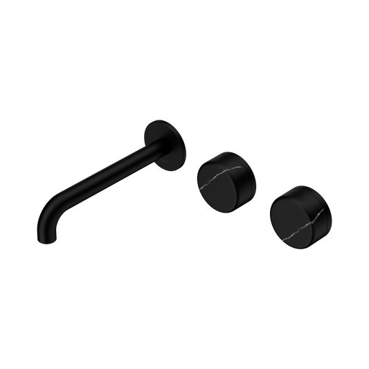 Serenity Wall Basin Set 185mm Offset Spout With Marquina Black Handle Matte Black