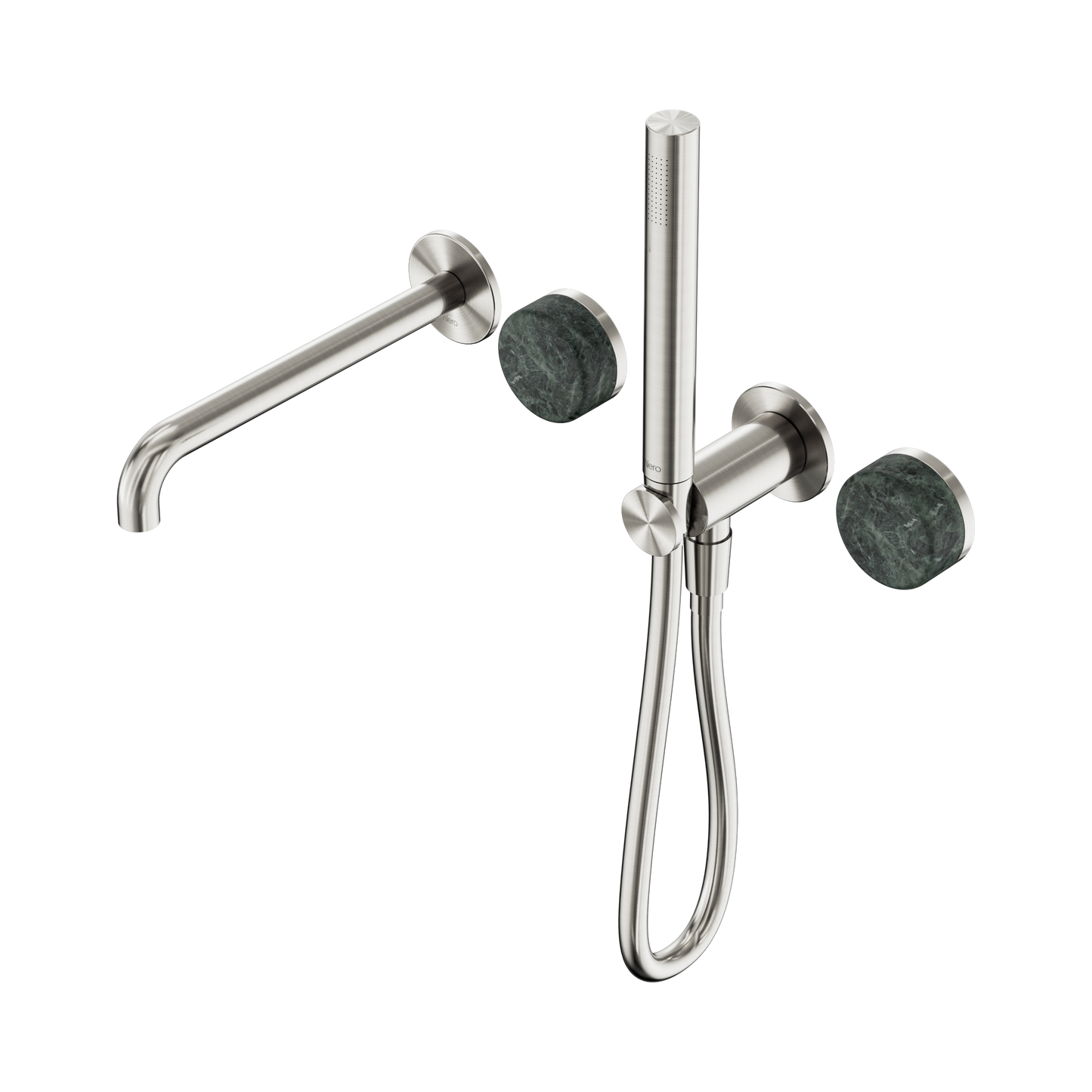 Serenity Progressive Shower System With Spout With Verde Alpi Handle And Slim Shower Brushed Nickel