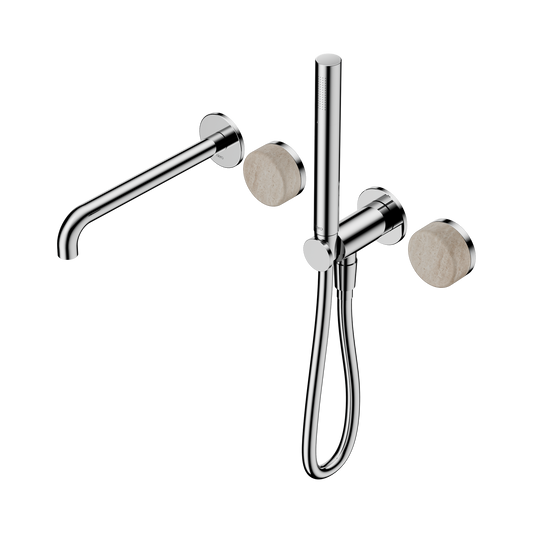 Serenity Progressive Shower System With Spout With Rome Travertine Handle And Slim Shower Chrome