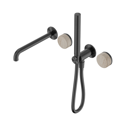 Serenity Progressive Shower System With Spout With Rome Travertine Handle And Slim Shower Gun Metal