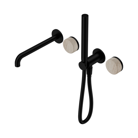 Serenity Progressive Shower System With Spout With Rome Travertine Handle And Slim Shower Matte Black