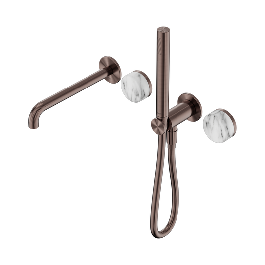 Serenity Progressive Shower System With Spout With Arabescato Corchia Handle And Slim Shower Brushed Bronze