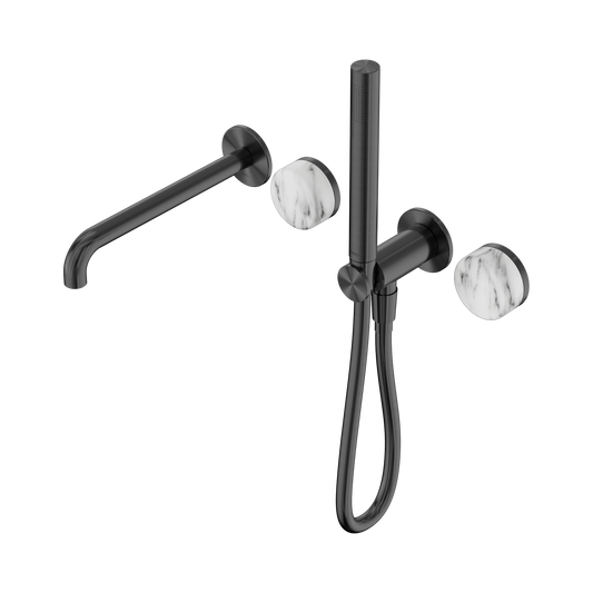 Serenity Progressive Shower System With Spout With Arabescato Corchia Handle And Slim Shower Gun Metal