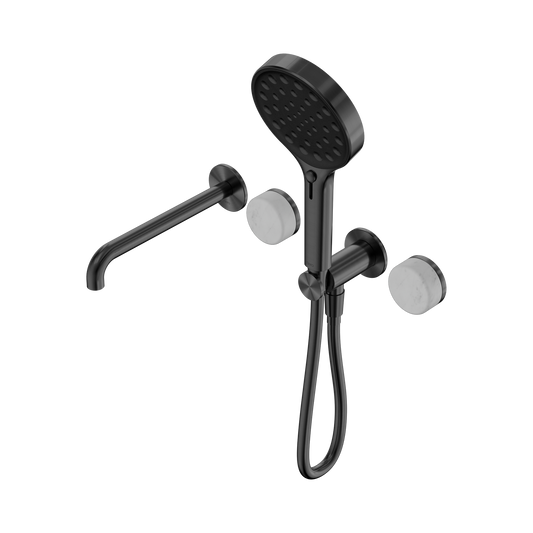 Serenity Progressive Shower System With Spout With Carrara Handle And Serenity Hand Shower Gun Metal