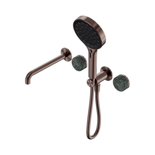 Serenity Progressive Shower System With Spout With Verde Alpi Handle And Serenity Hand Shower Brushed Bronze