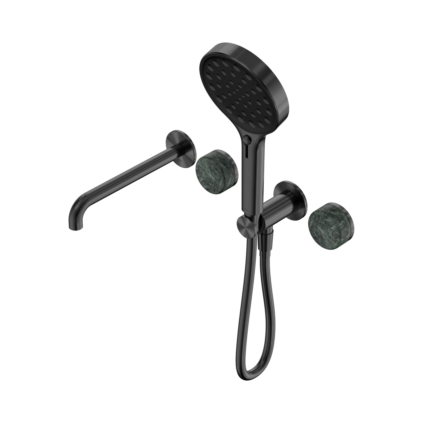 Serenity Progressive Shower System With Spout With Verde Alpi Handle And Serenity Hand Shower Gun Metal