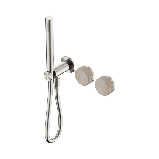 Serenity Progressive Shower System With Rome Travertine Handle And Slim Shower Brushed Nickel