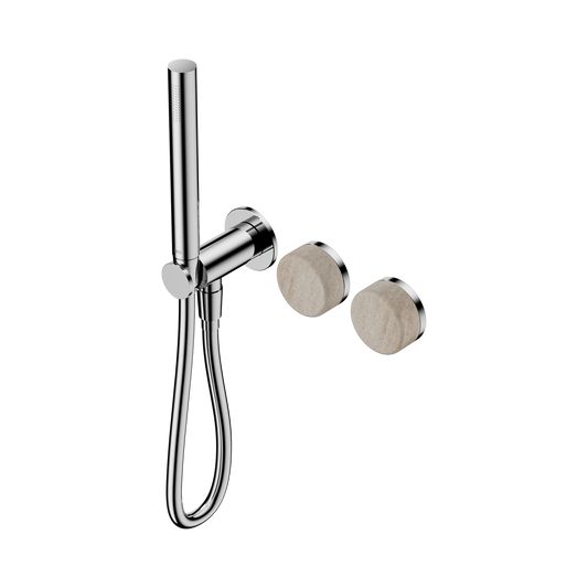 Serenity Progressive Shower System With Rome Travertine Handle And Slim Shower Chrome