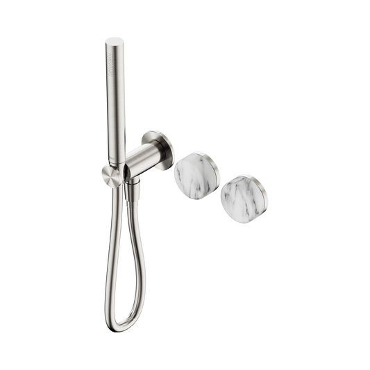 Serenity Progressive Shower System With Arabescato Corchia Handle And Slim Shower Brushed Nickel