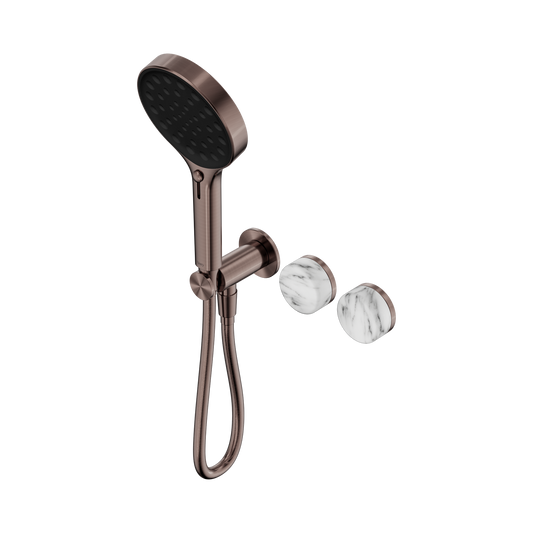 Serenity Progressive Shower System With Arabescato Corchia Handle And Serenity Hand Shower Brushed Bronze