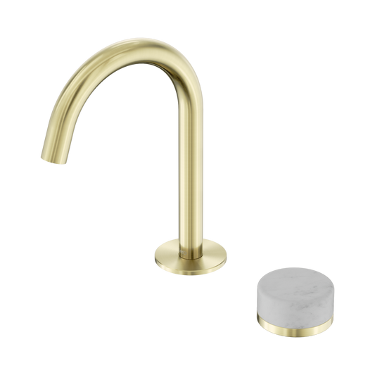 Serenity Progressive Basin Mixer Arc Spout With Carrara Handle Brushed Gold