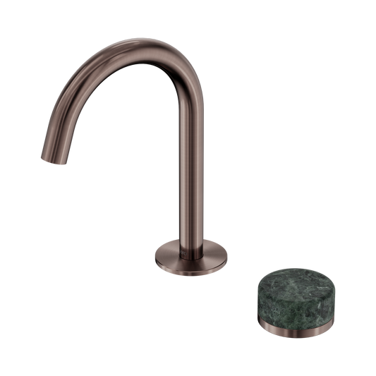 Serenity Progressive Basin Mixer Arc Spout With Verde Alpi Handle Brushed Bronze