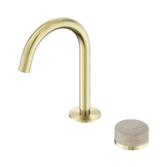 Serenity Progressive Basin Mixer Arc Spout With Rome Travertine Handle Brushed Gold
