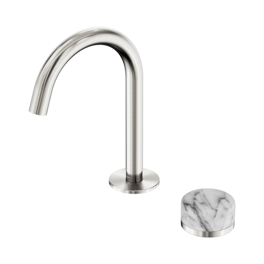 Serenity Progressive Basin Mixer Arc Spout With Arabescato Corchia Handle Brushed Nickel