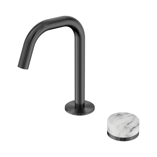 Serenity Progressive Basin Mixer Edge Spout With Arabescato Corchia Handle Gun Metal